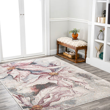 Pastello Modern Abstract Muted Flowers Area Rug